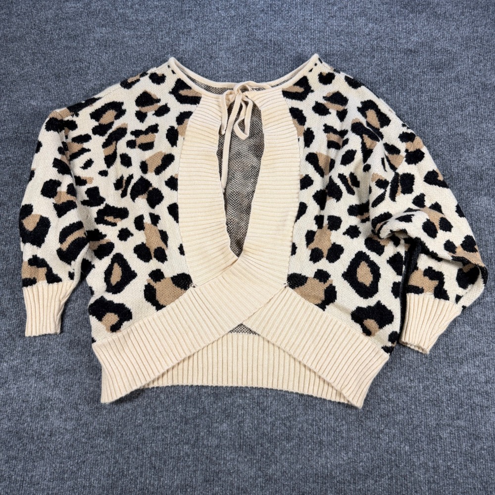Entro Open Back Leopard Print Knit Sweater Tan Black Size S Mobwife Indie Sleaze